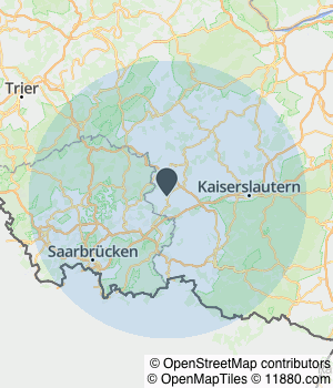 Kartendarstellung des Servicegebiets von Gebäudereinigung Mousta