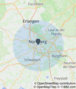 Kartendarstellung des Servicegebiets von Kinderzahnarztpraxis die Zahnpiloten