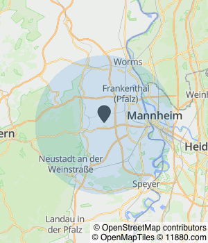 Kartendarstellung des Servicegebiets von Heinz Steigmann Elektro Sanitär und Heizung