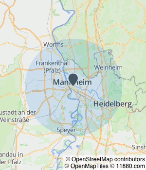 Kartendarstellung des Servicegebiets von Senci´s Mannheimer NähCenter