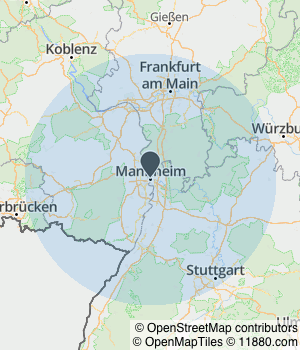 Kartendarstellung des Servicegebiets von Unicopy Mannheim