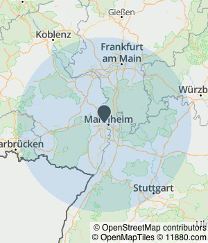 Kartendarstellung des Servicegebiets von KONSTA GmbH