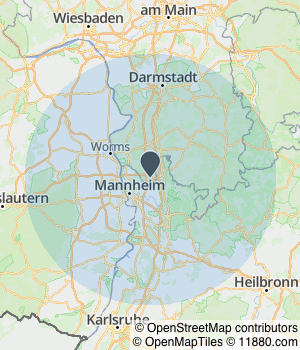 Kartendarstellung des Servicegebiets von DLZ Rhein-Neckar GmbH