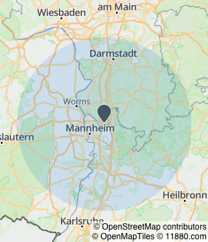 Kartendarstellung des Servicegebiets von Seniormed 24 UG Ambulanter Pflegedienst