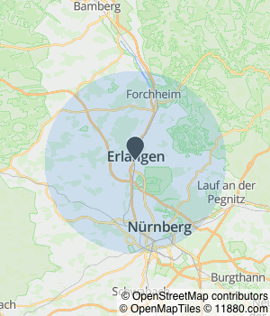 Kartendarstellung des Servicegebiets von Thomas Endres Uhren und Schmuck-Fachgeschäft