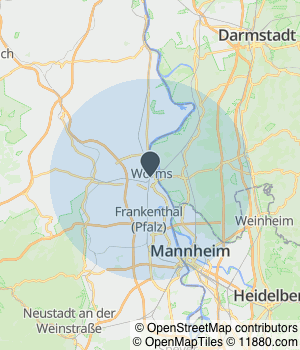 Kartendarstellung des Servicegebiets von Engel & Völkers Worms und Alzey