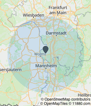 Kartendarstellung des Servicegebiets von A&M Heizung, Klima-, Lüftung-und Sanitär