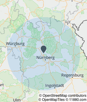 Kartendarstellung des Servicegebiets von ULRICHS IMMOBILIEN - Immobilienmakler in Erlangen und Höchstadt