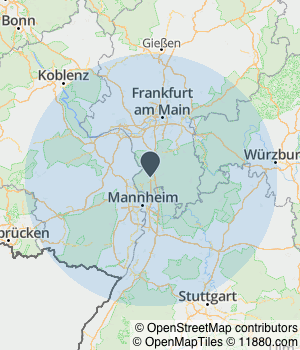 Kartendarstellung des Servicegebiets von OK-Technik Sachverständigenbüro