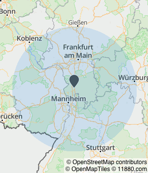 Kartendarstellung des Servicegebiets von Glasklar Gebäudereinigung