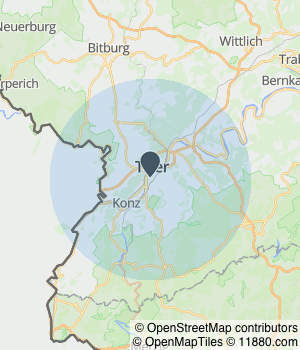 Kartendarstellung des Servicegebiets von GLASKLAR by Dietmar Kruppert GmbH