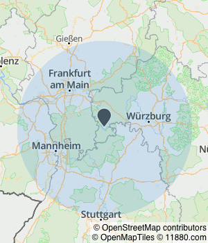 Kartendarstellung des Servicegebiets von Hotel Rosenbusch GbR