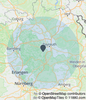 Kartendarstellung des Servicegebiets von A. Ollet e.K. Omnibusunternehmen