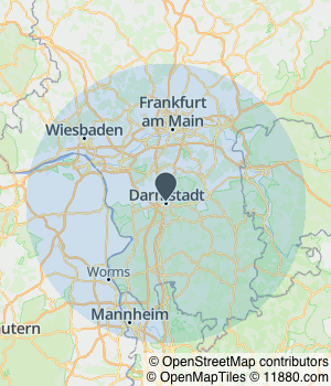 Kartendarstellung des Servicegebiets von Printhouse Darmstadt e.K.