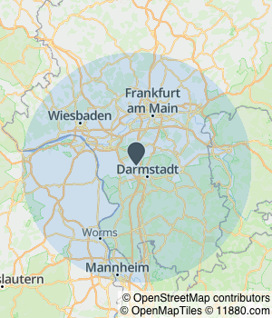 Kartendarstellung des Servicegebiets von m3-Bau Weiterstadt