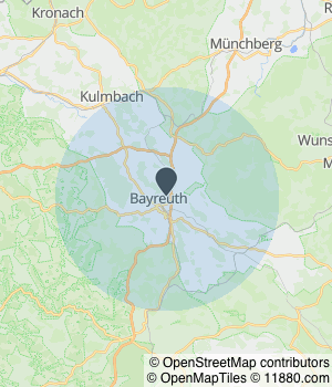 Kartendarstellung des Servicegebiets von natur & design Bayreuth