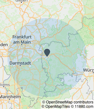 Kartendarstellung des Servicegebiets von Körperformen Aschaffenburg