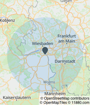 Kartendarstellung des Servicegebiets von Tauchertreff-Mainz