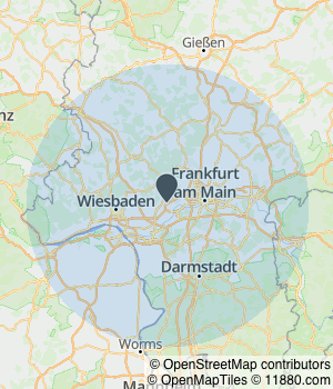 Kartendarstellung des Servicegebiets von AS Bedachungen