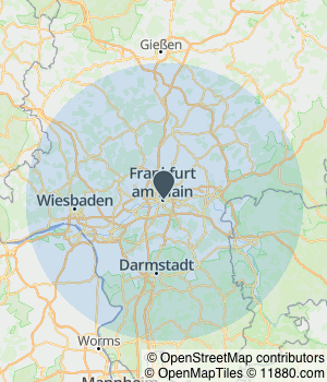 Kartendarstellung des Servicegebiets von Blumengeschäft M.f.G. Daniela