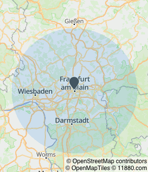 Kartendarstellung des Servicegebiets von dr. vision - Privatpraxis Prof. Shajari