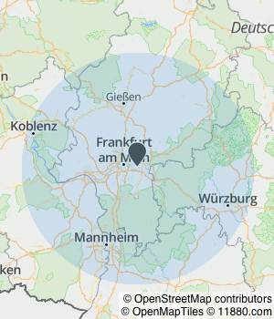 Kartendarstellung des Servicegebiets von mainsystems GmbH