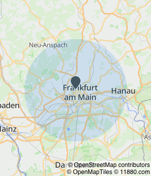 Kartendarstellung des Servicegebiets von Wagner Immobilien Frankfurt