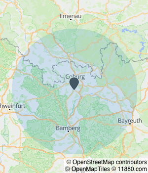 Kartendarstellung des Servicegebiets von Haustechnik Engel