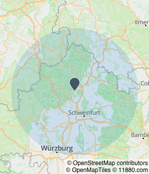 Kartendarstellung des Servicegebiets von Zimmerei und Dachdeckerei Chris Hofmann