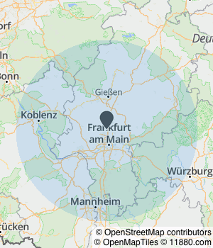 Kartendarstellung des Servicegebiets von HN Mittelhessen Bauservice GmbH