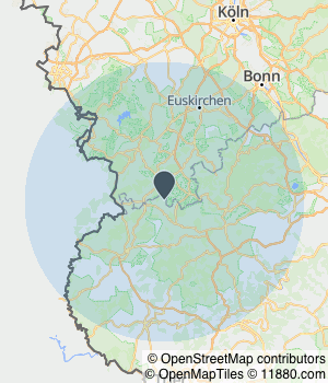 Kartendarstellung des Servicegebiets von Harald Bauer Versorgungstechnik