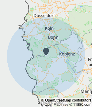 Kartendarstellung des Servicegebiets von Kachelofen und Kaminbau