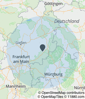 Kartendarstellung des Servicegebiets von Farbträume Vertrieb