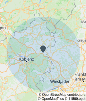Kartendarstellung des Servicegebiets von Bauexpertenwelt-EnergiepassFüchse Diplom-Baustatiker Jürgen Potrikus