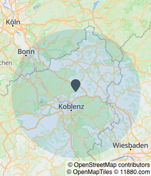 Kartendarstellung des Servicegebiets von Martin Hahn Bedachungen