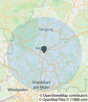 Kartendarstellung des Servicegebiets von Gisela Horz, Fachärztin für Dermatologie und Venerologie