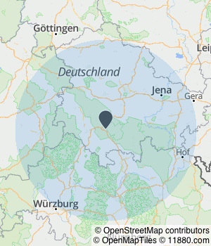 Kartendarstellung des Servicegebiets von Vermessungsbüro Suhl