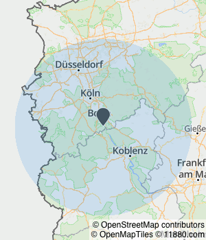 Kartendarstellung des Servicegebiets von Bonner Gartenbau E.C