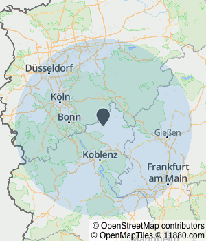 Kartendarstellung des Servicegebiets von Lorenz Spahr Bestattungen GmbH