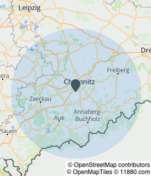 Kartendarstellung des Servicegebiets von Zimmerei/Trockenbau Sandra Kade