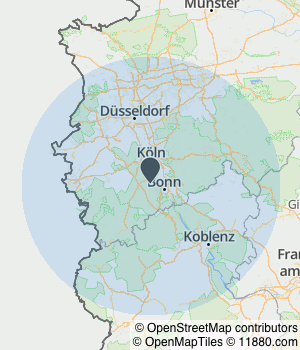 Kartendarstellung des Servicegebiets von M & R Renewable Energies Bornheim GmbH