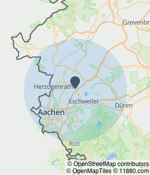 Kartendarstellung des Servicegebiets von Dj Luigi Mersam-Hochzeits-& Events Dj Aachen