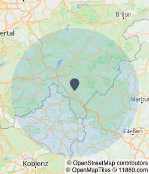 Kartendarstellung des Servicegebiets von DAS KLÖCKNERHAUS GmbH