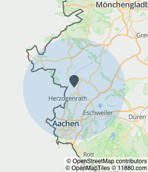 Kartendarstellung des Servicegebiets von Tischlerei Thomas Cauberg