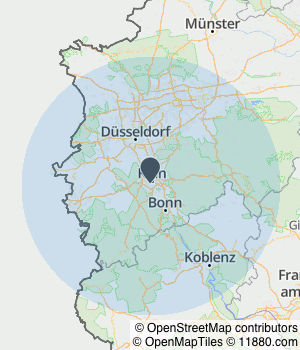 Kartendarstellung des Servicegebiets von CAREPURE Köln -24 Stunden Pflege und Betreuung