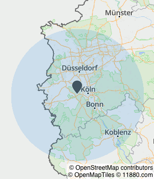 Kartendarstellung des Servicegebiets von Buchbinderei Roland Zimmer