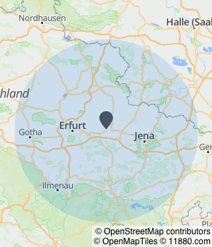 Kartendarstellung des Servicegebiets von FALC Immobilien Weimar