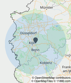 Kartendarstellung des Servicegebiets von Mathia Polstermöbelwerkstatt