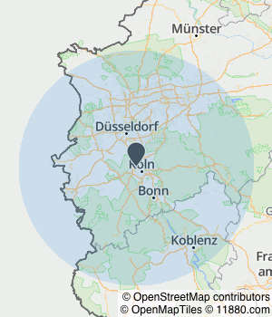 Kartendarstellung des Servicegebiets von MB Sachverständigen/Gutachten Inh. Berkant Bülbül
