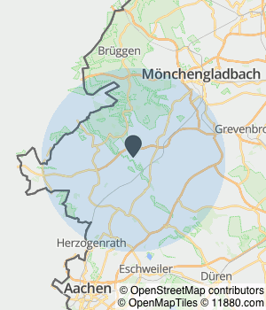 Kartendarstellung des Servicegebiets von Zündorf Bestattungen Inh. Markus Zündorf